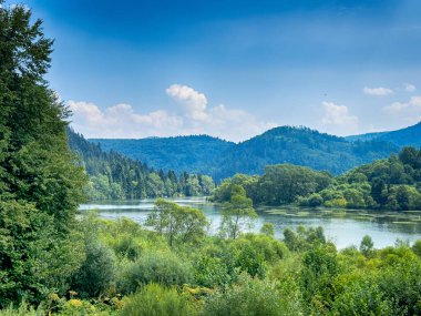 Bulutlu havada Karpat Dağları 'nın manzarası. Yaz mevsiminde hava çok güzel.