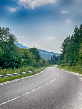 Bulutlu havada Karpat Dağları 'nın manzarası. Yaz mevsiminde hava çok güzel.