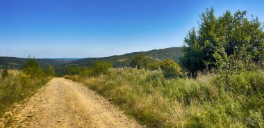 Bulutlu havada Karpat Dağları 'nın manzarası. Yaz mevsiminde hava çok güzel.