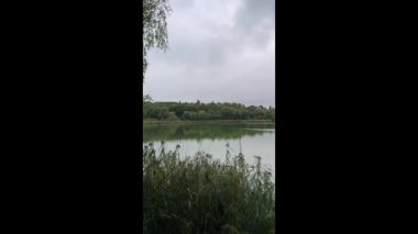 Serene Balıkçı Gölü: Gözlerden uzak bir gölün sakin sularında sakin bir manzara. Etrafı yemyeşil ve bulutlu bir gökyüzü ile çevrili bu resim, mükemmel bir günün özünü yakalar. 