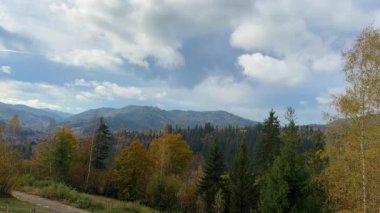 Güneşli havada Karpat Dağları 'nın manzarası. Sonbahar mevsiminde hava mükemmel.