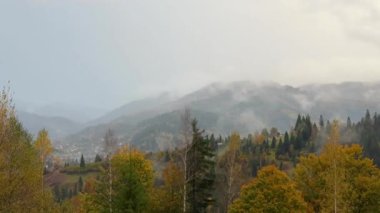 Güneşli havada Karpat Dağları 'nın manzarası. Sonbahar mevsiminde hava mükemmel.