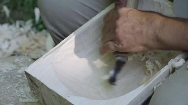 Wood Carving Kitchenware Large Bowl Old Technique Stock Footage