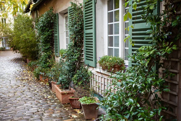 Charmant Huisje Een Groen Doodlopend Straatje Parijs — Stockfoto