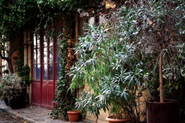 Facade of an old shop in a passage in Paris