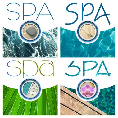 Collection of spa backgrounds and pictograms