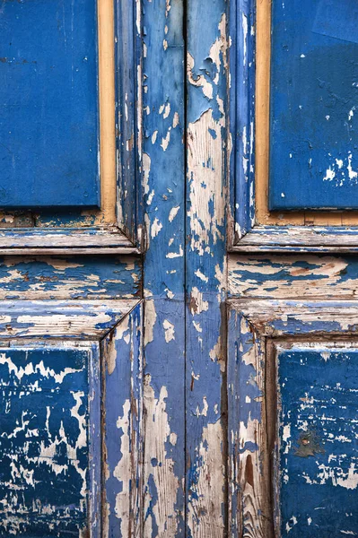Peeling Peinture Bleue Sur Une Vieille Porte Bois — Photo