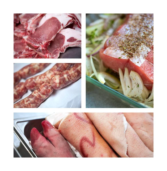 Collage Carne Cerdo Carne Fría — Foto de Stock