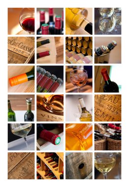 Gözlük ve şişe şarap bir kolaj