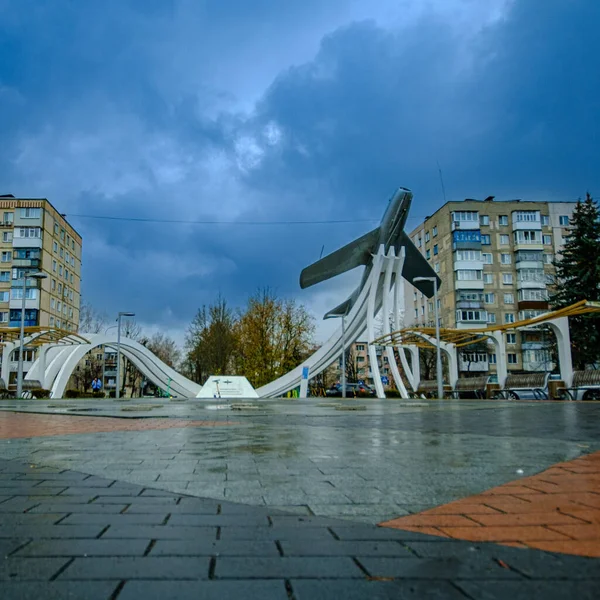 Ryadyansky Flygplan Mig Piedestal Ett Monument Staden Vinnitsa Högkvalitativt Foto — Stockfoto
