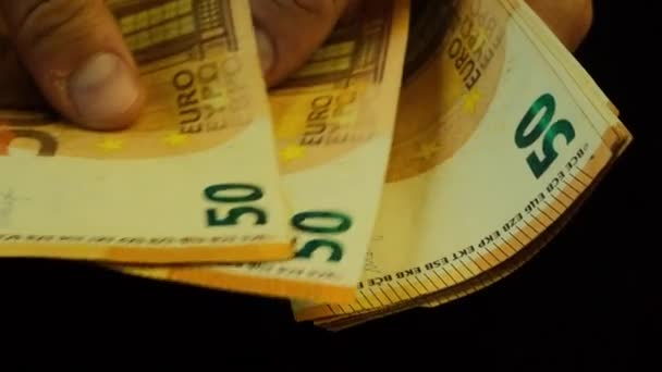 Człowiek Liczy Banknoty Wartości Euro Bliska Zwolniony Wysokiej Jakości Materiał — Wideo stockowe