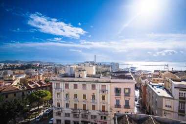 Cagliari, Sardinya, İtalya 'nın antik şehir merkezinin en üst görüntüsü. Yüksek kalite fotoğraf