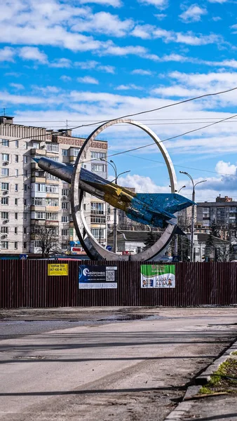 Monument Plane Damaged Russian Missile Hit High Quality Photo — Stock Photo, Image