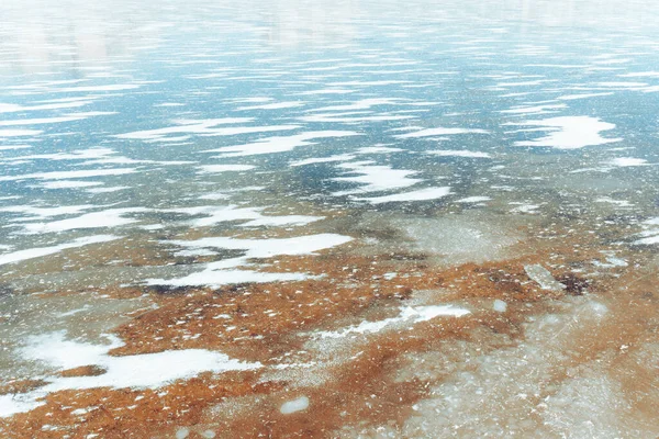 Oppervlakte Van Het Winterijs Het Meer Blauwe Achtergrond Van Ice — Stockfoto