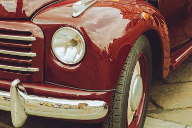 Close-up of headlights of vintage car. Old retro car