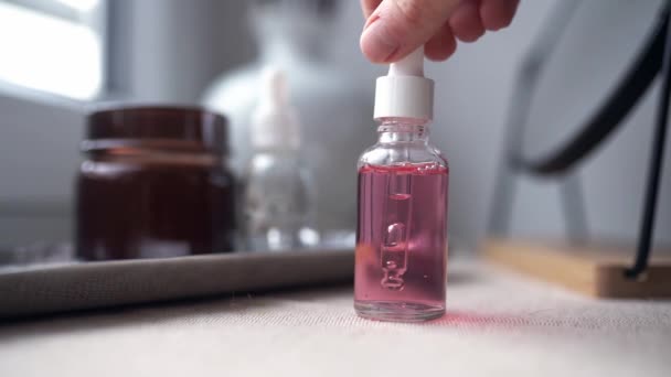 Pipette Cosmetic Serum Skincare Drops Flowing Bottle — Vídeo de stock
