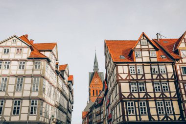 Old town and Marktkirche church in Hannover, Germany. Half-timbered buildings of old town