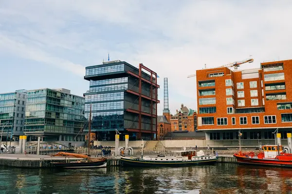 stock image Cityscape of Sandtorhafen canal, Hamburg Speicherstadt and Hafencity