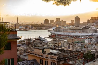 spectacular views of the Genoa harbor with cruise ships  from Castelletto 