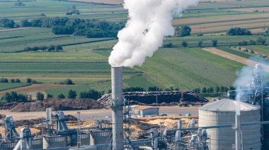 Baca dumanı yayan biyokütle enerji santrali ekili alanların yakınındaki çevreyi kirletiyor.