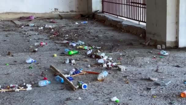 Seekor Tikus Liar Mencari Makanan Dalam Tempat Sampah Dalam Garasi — Stok Video