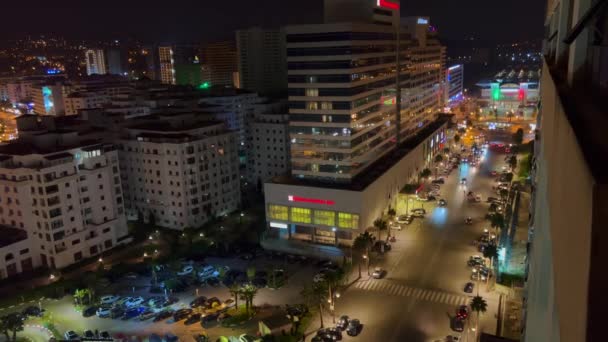Vista Panorámica Los Edificios Del Centro Tanger Por Noche Marruecos — Vídeo de stock