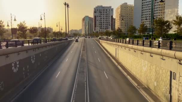 Cars Driving Underground Tunnel Tanger Sunset Sky Background — Video