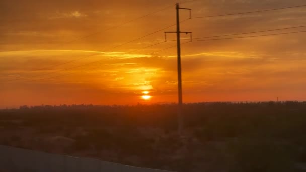 Вид Окна Поезда Закатное Небо Марокко — стоковое видео