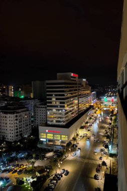 Aerial view over the city center Tanger at night in Morocco