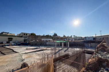 Underground parking lot under construction next to the blue gate in the medina of Fez