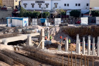Underground parking lot under construction next to the blue gate in the medina of Fez
