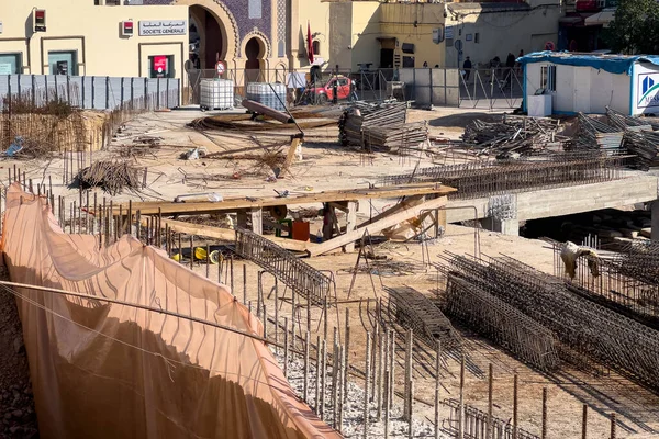 Underground Parking Lot Construction Next Blue Gate Medina Fez — Stockfoto