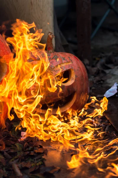 Halloween Orange Pumpkins Slums Fire — Stock Photo, Image