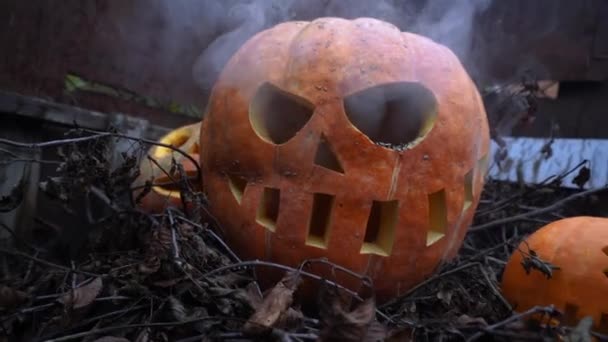 Halloween Narancs Tök Nyomornegyedekben Őszi Fesztivál Ünnep — Stock videók
