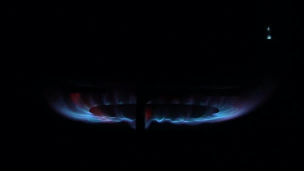 暗闇の中で天然ガスにガスストーブを設置し — ストック動画