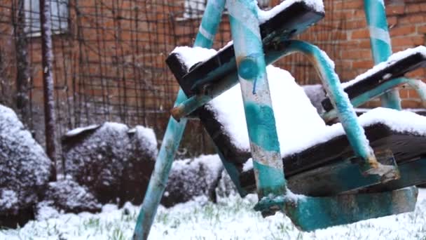 Yard Winter Snows Ground Covered Slow Motion — Vídeo de stock