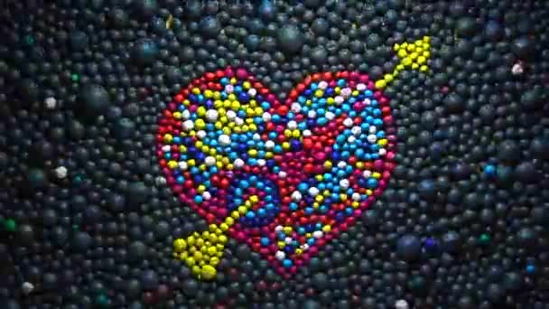 Art Plasticine Balls Texture Heart Pierced Arrow Valentine Day — Stockvideo