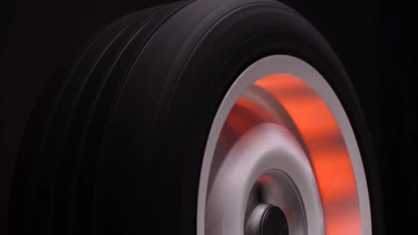 Spinning Car Wheels White Shooting Video Long Exposure Motion Effect — Vídeos de Stock