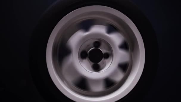 Spinning Car Wheels White Shooting Video Long Exposure Motion Effect — Video Stock
