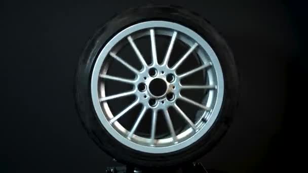 Old Car Wheels Titanium Rims Long Exposure Video Dark Background — ストック動画