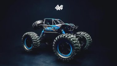 off-road toy car turns with big tires art creative rendering animated photo video