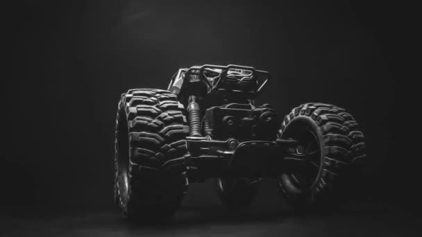 Road Toy Car Turns Big Tires Art Creative Rendering Animated — Stock video