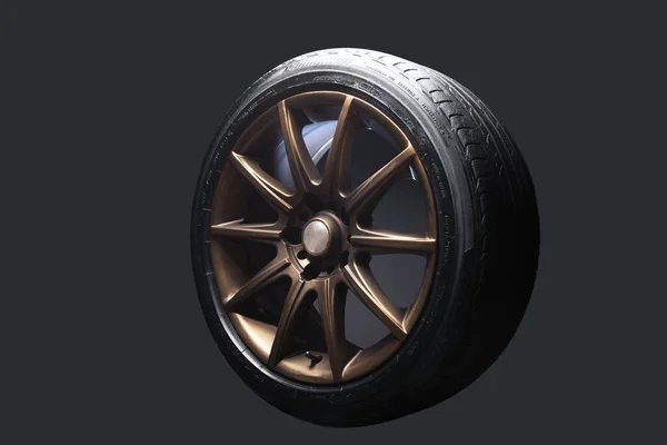 Rodas Carro Bronze Fosco Para Drifying Drift Store Exposição Longa — Fotografia de Stock