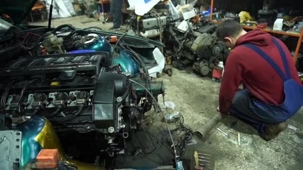 Mechanic Builds Installs Cold Air Intake System Drift Car Turbo — Stock Video
