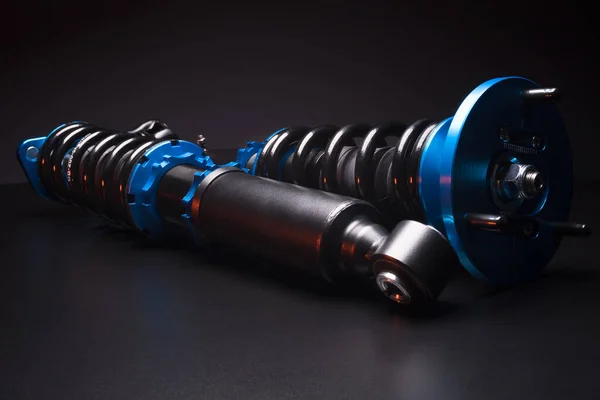 Auto Suspension Tuning Coilovers Shock Absorbers Springs Blue Sports Drift — Stock Photo, Image
