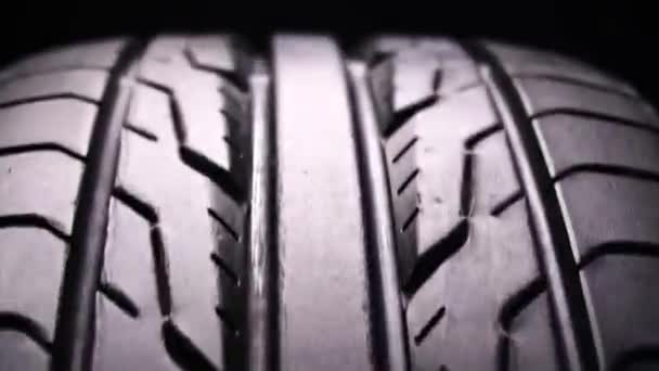 Black Car Tires Driving Road Spinning Car Wheels White Shooting — Stock Video