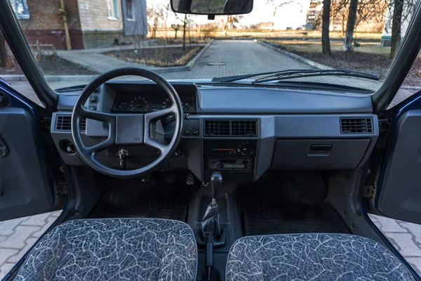 Stock image not new car inside instrument panel front seats and rear