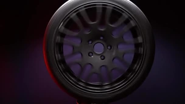 Elegante Auto Ruote Titanio Colore Nero Diciottesimo Raggio Luce Rossa — Video Stock