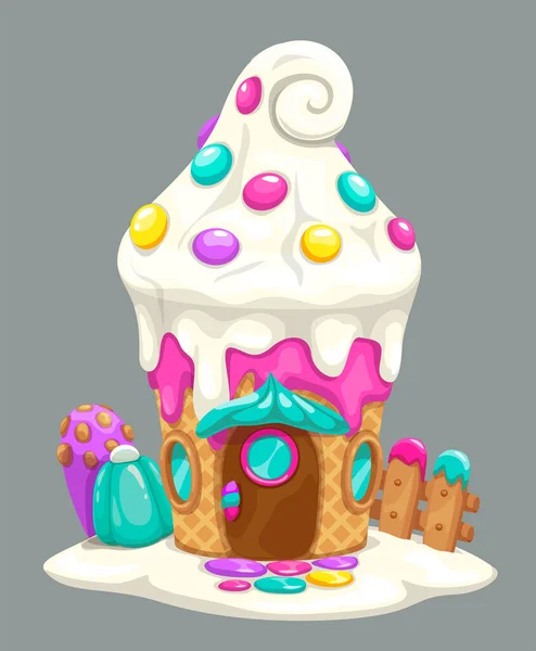 Sweet Cartoon Fairy Tale Home Cute Fantasy Building Making Candies — Stock Vector