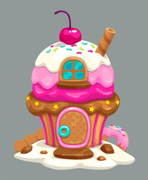 Sweet Cartoon Fairy Tale Home Cute Fantasy Building Making Candies — Stock Vector
